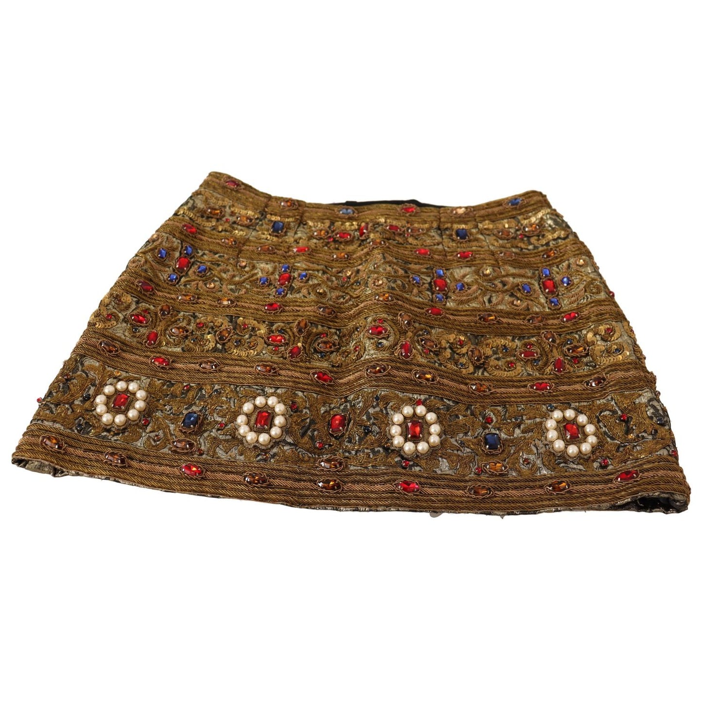 Dolce & Gabbana Gold Crystal Jacquard High Waist Skirt