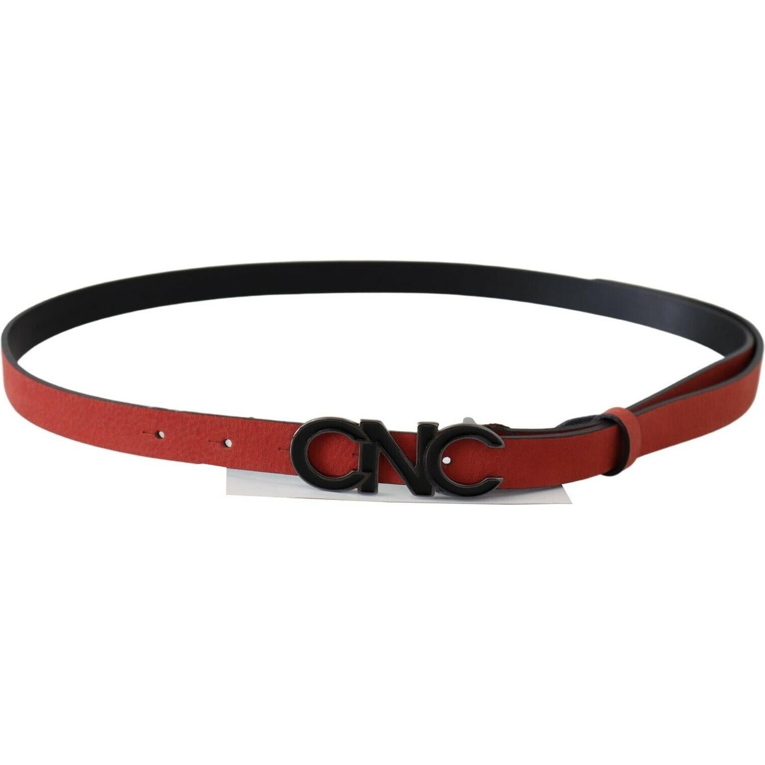 Costume National Red Black Leather Black Logo Buckle Blood Belt