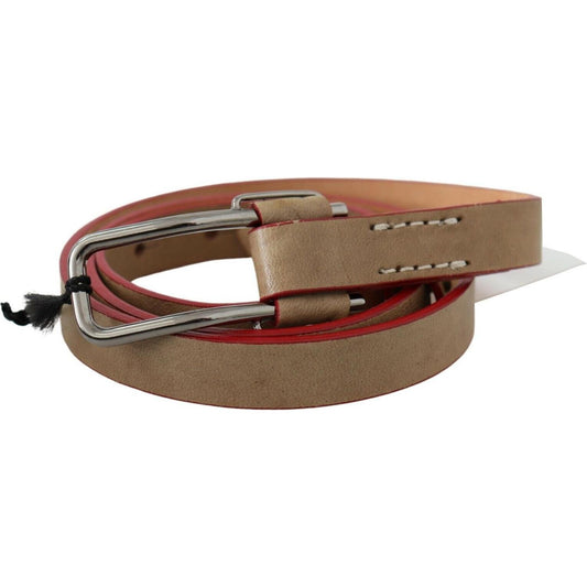 Costume National Beige Leather Silver Logo Buckle Waist Belt BEL61071-85