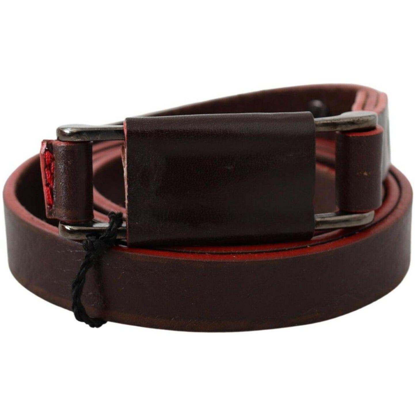 Costume National Brown Leather Double Rustic Silver Buckle Belt BEL61067-85
