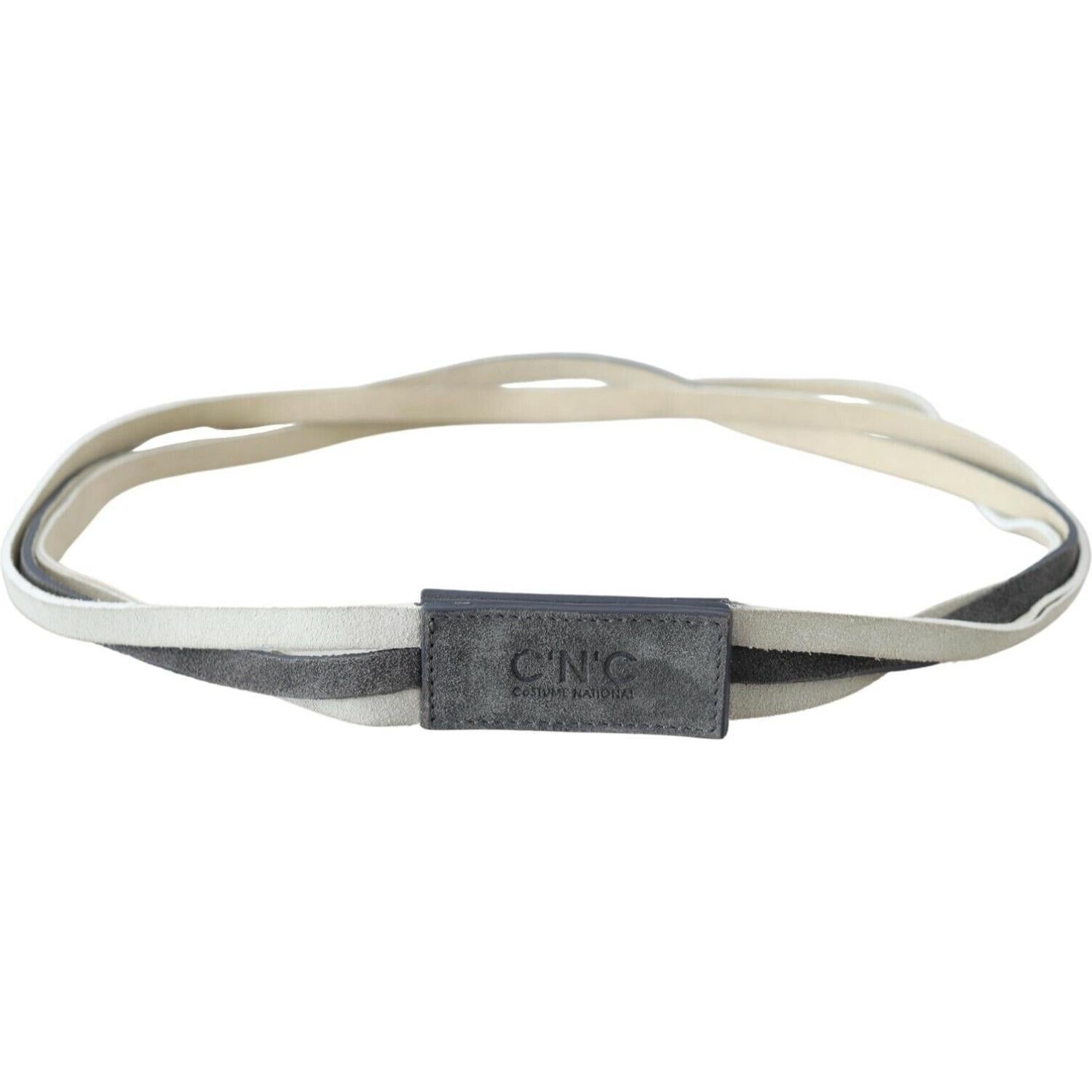 Costume National White Velvet Square Logo Design Waist Belt