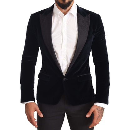 Dolce & Gabbana Blue Velvet Cotton Slim Fit Smoking Suit