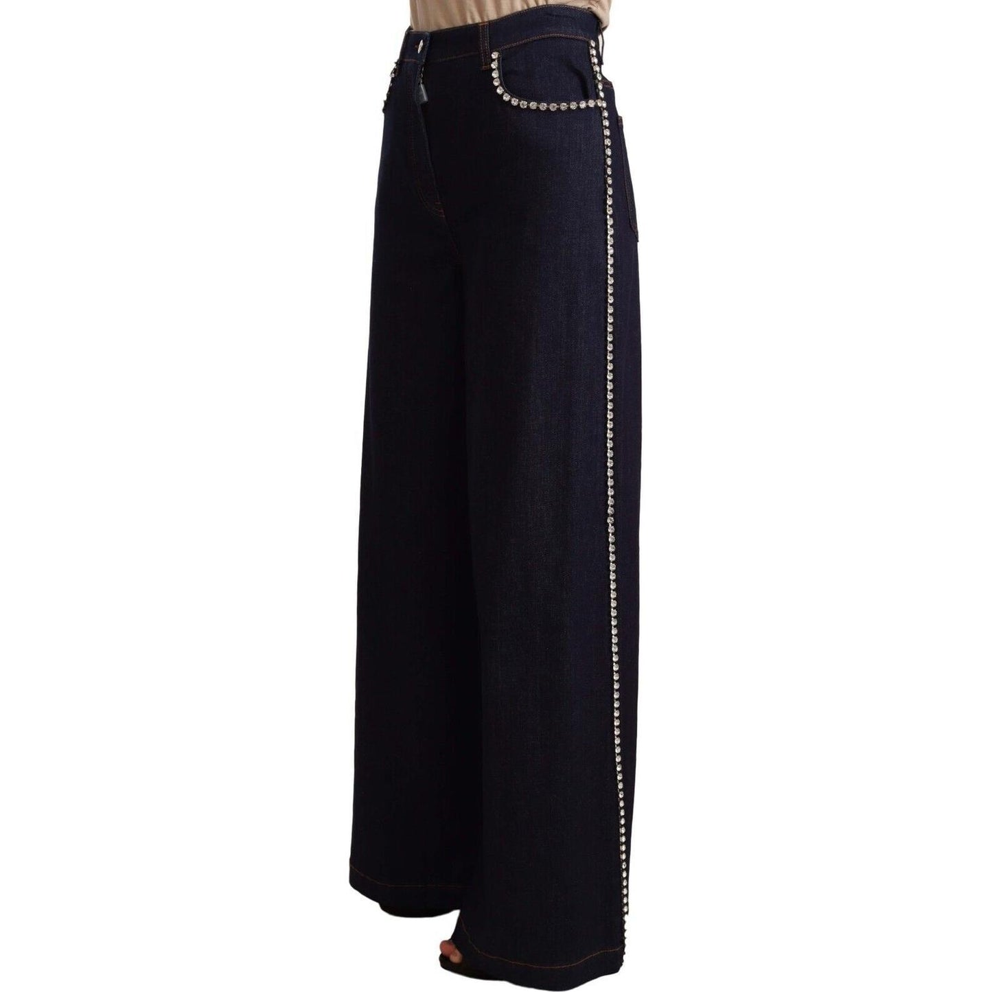 Dolce & Gabbana Dark Blue Crystal Embellished Flare Jeans Jeans & Pants