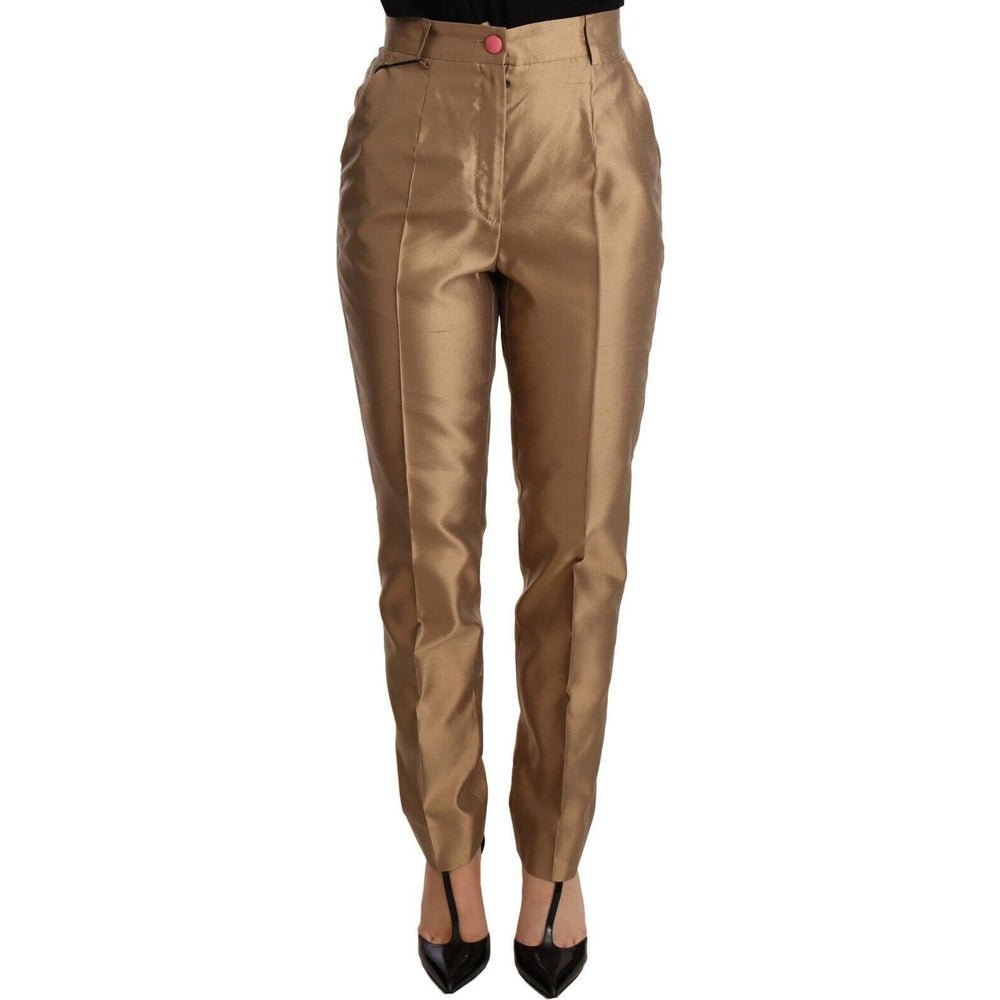 Dolce & Gabbana Gold Silk Tapered Trouser Metallic Pants Jeans & Pants
