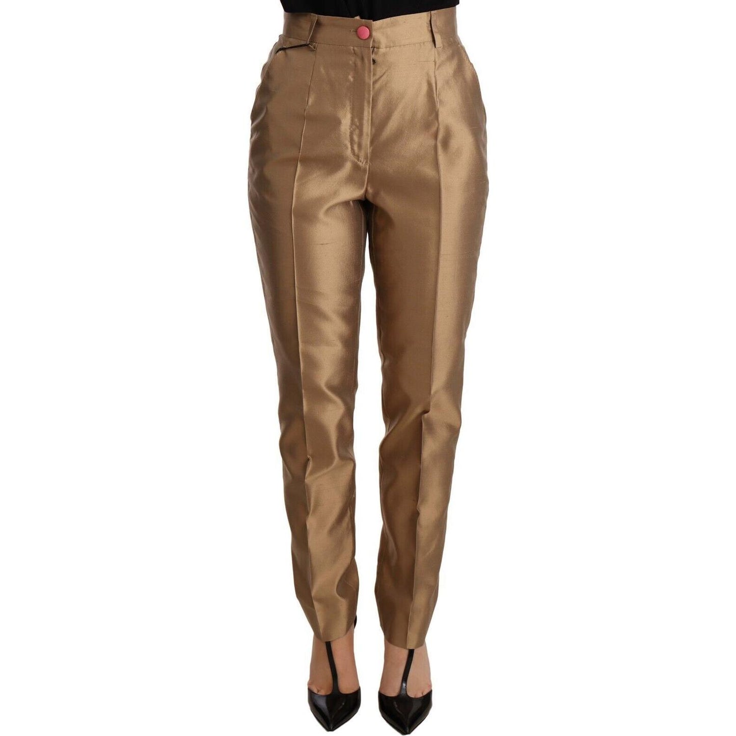 Dolce & Gabbana Gold Silk Tapered Trouser Metallic Pants Jeans & Pants
