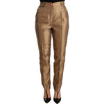 Dolce & Gabbana Gold Silk Tapered Trouser Metallic Pants Jeans & Pants