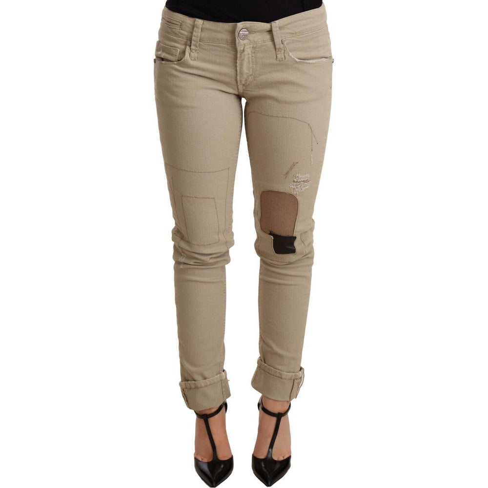 Acht Beige Denim Cotton Bottom Slim Fit Folded Pant PAN71199- 40