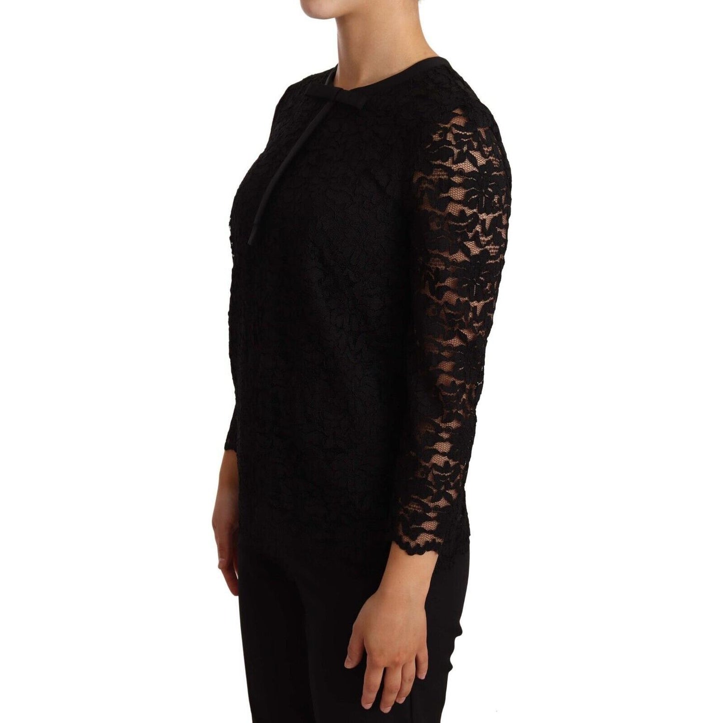 Dolce & Gabbana Black Floral Lace Nylon Blouse Top