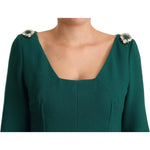 Dolce & Gabbana Green Stretch Crepe Crystal Midi Dress