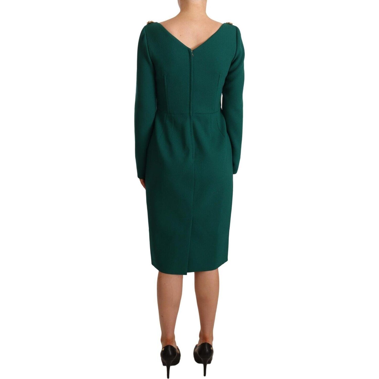 Dolce & Gabbana Green Stretch Crepe Crystal Midi Dress