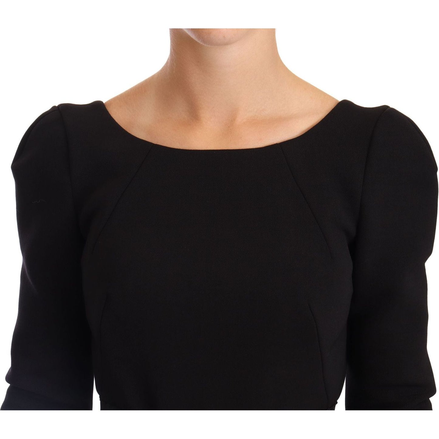 Dolce & Gabbana Black Wool Stretch Sheath Open Back Dress