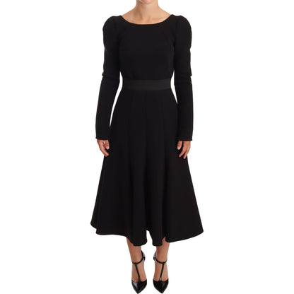 Dolce & Gabbana Black Wool Stretch Sheath Open Back Dress