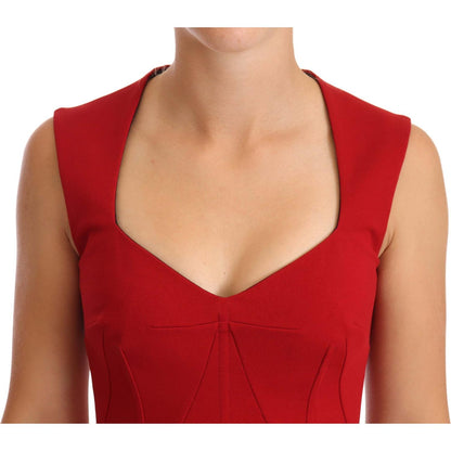 Dolce & Gabbana Red Sweetheart Sleeveless Midi Stretch Dress WOMAN DRESSES