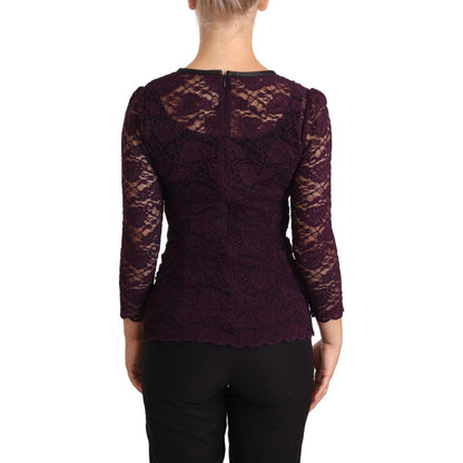 Dolce & Gabbana Purple Lace Long Sleeve Top Blouse Blouse Top