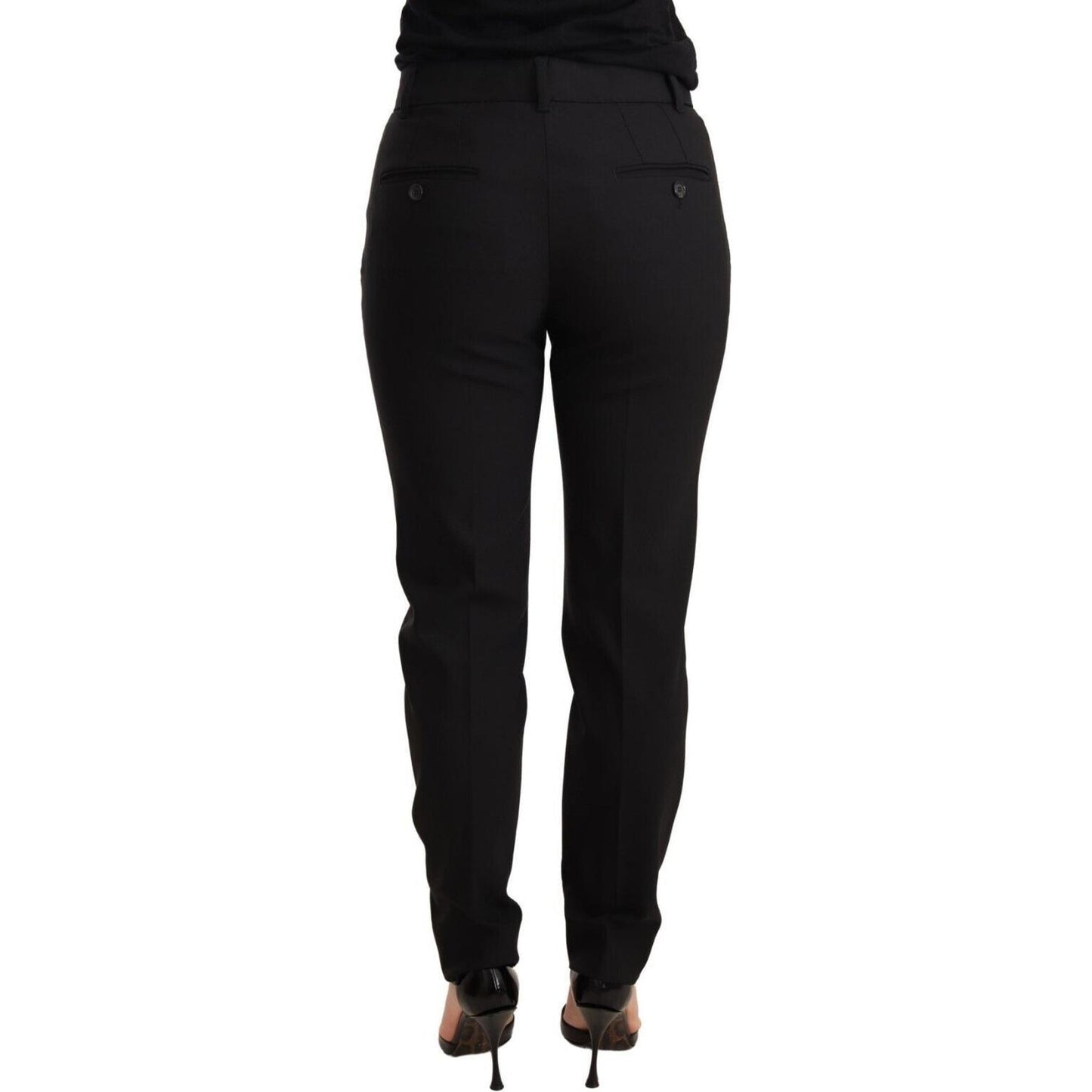 Dolce & Gabbana Black Tapered Women Trouser Virgin Wool Pants Jeans & Pants