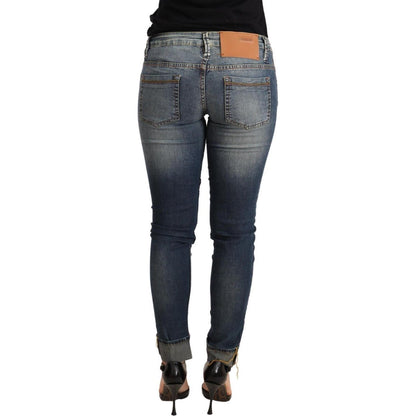 Acht Blue Washed Cotton Low Waist Skinny Denim Women Trouser Jeans Jeans & Pants