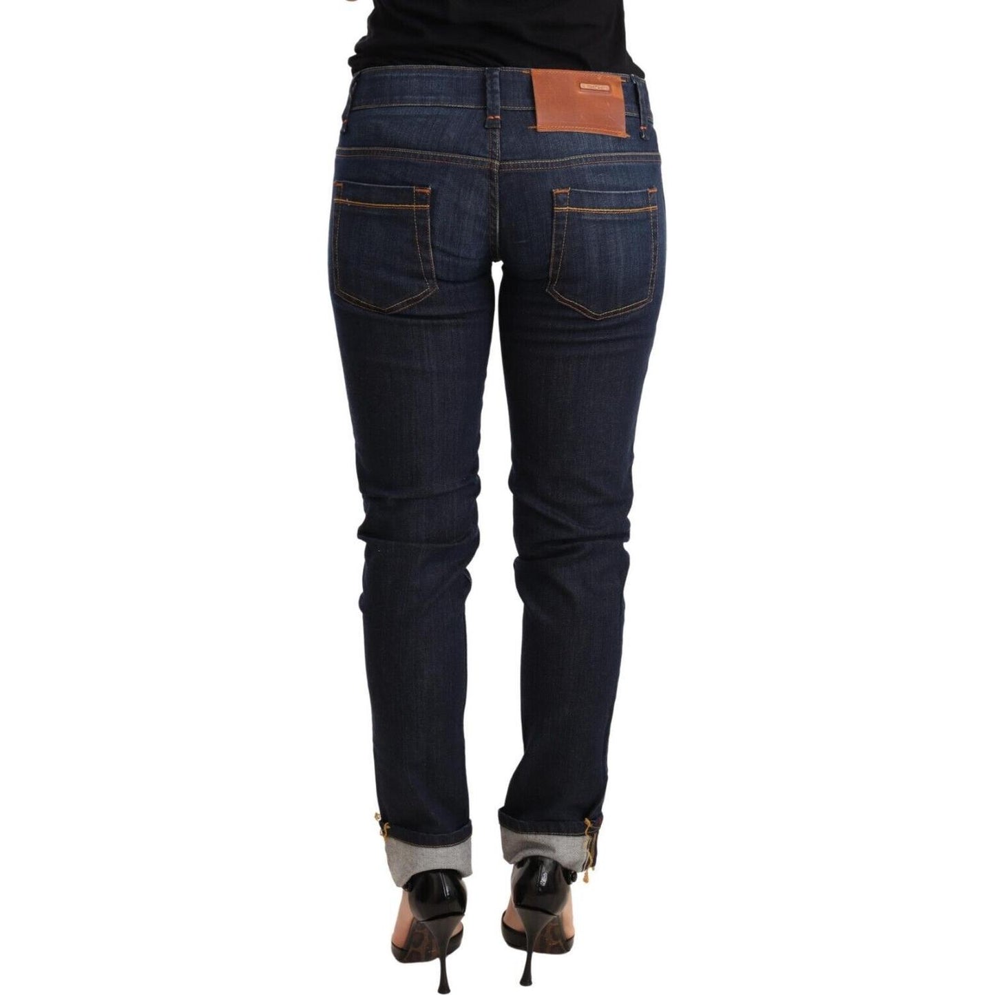 Acht Blue Washed Cotton Low Waist Skinny Denim Women Trouser Jeans Jeans & Pants
