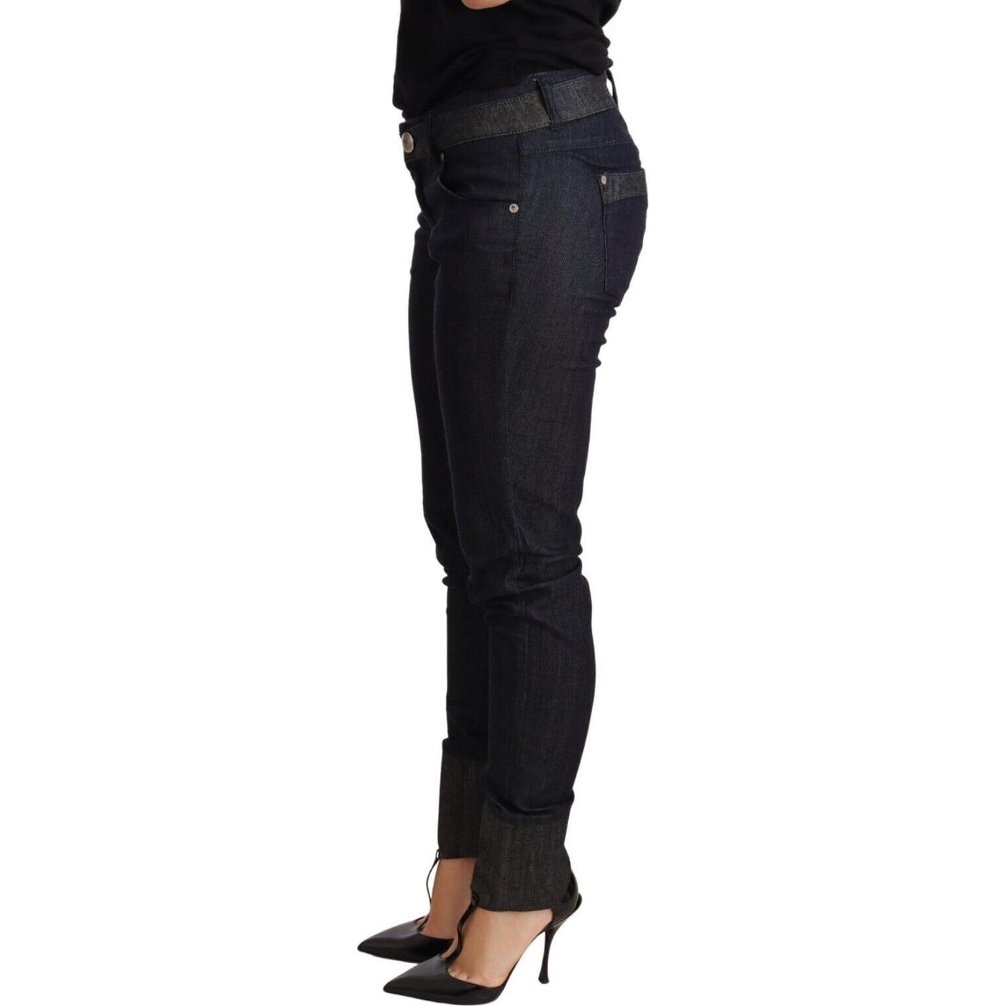 Ermanno Scervino Blue Skinny Folded Hem Denim Trouser Cotton Jeans Jeans & Pants