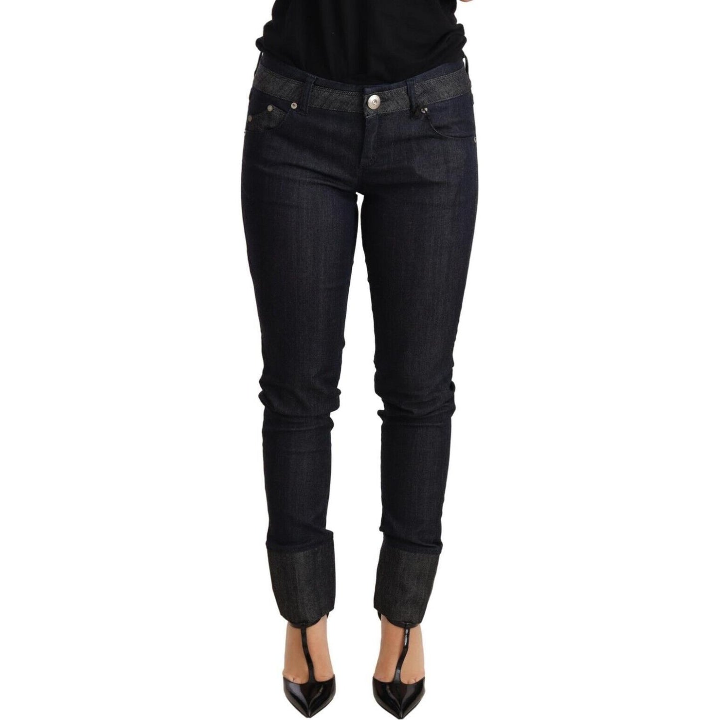 Ermanno Scervino Blue Skinny Folded Hem Denim Trouser Cotton Jeans Jeans & Pants