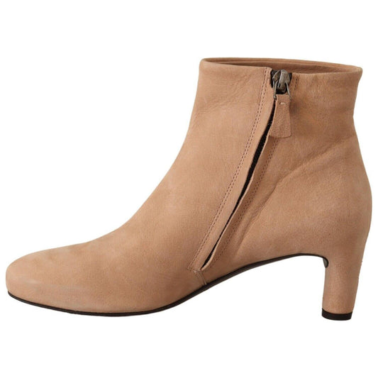 DEL CARLO Beige Suede Leather Mid Heels Pumps Boots Shoes LA9381 - 36