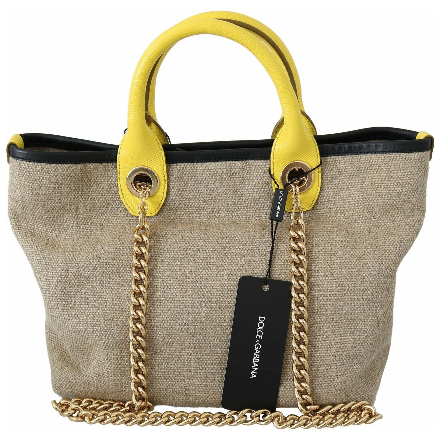 Dolce & Gabbana Beige Gold Chain Strap Shoulder Sling Purse Tote Bag VAS8770