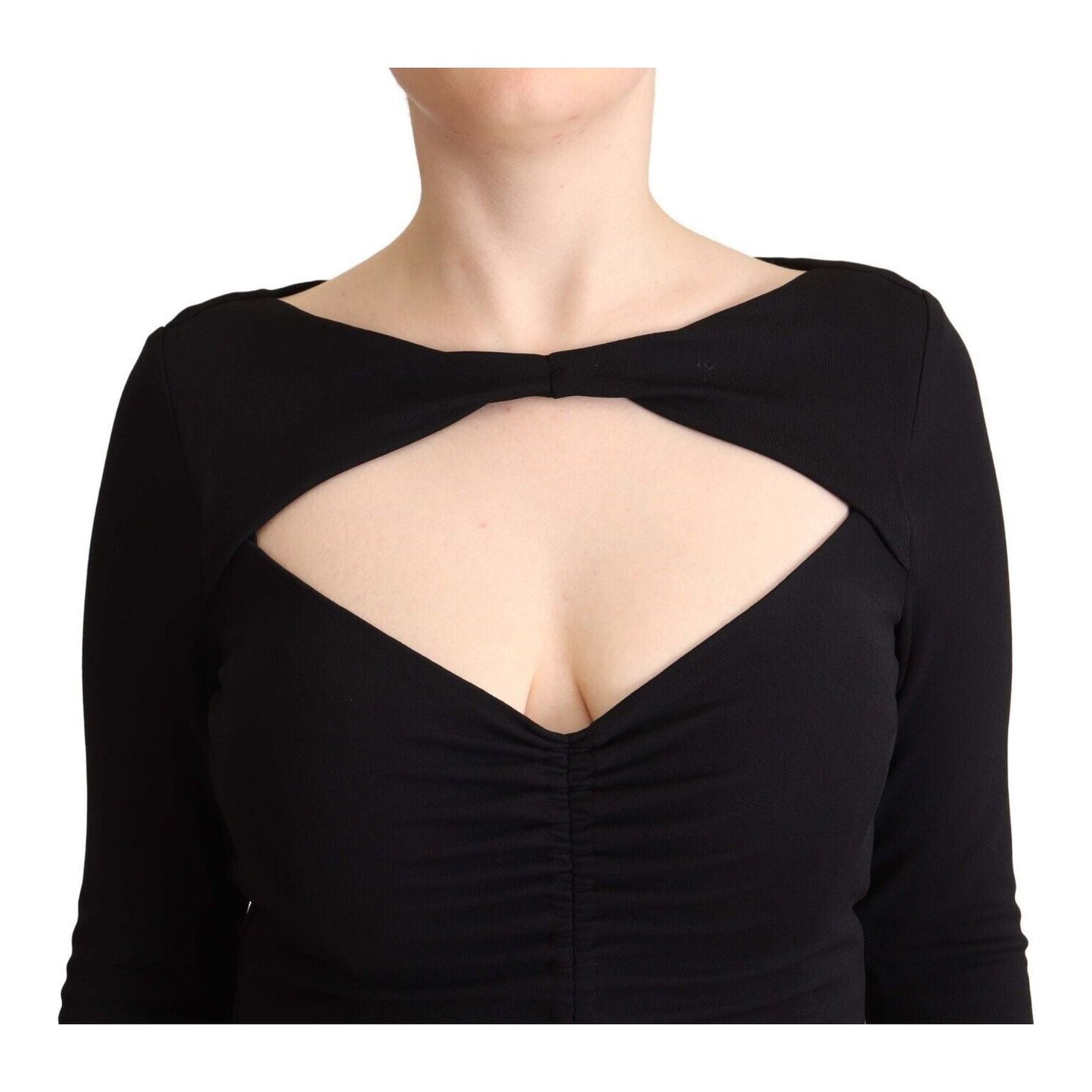 PINKO Black Nylon Stretch Long Sleeves Deep V-neck Maxi Dress WOMAN DRESSES