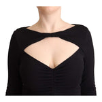 PINKO Black Nylon Stretch Long Sleeves Deep V-neck Maxi Dress WOMAN DRESSES