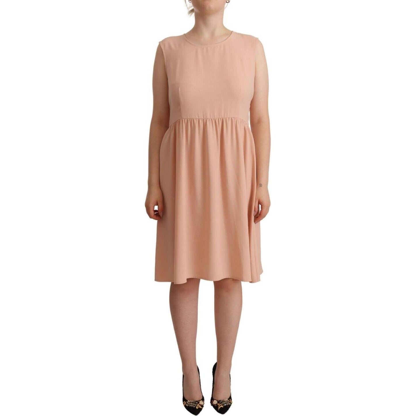 Twinset Beige Polyester Sleeveless Shift Knee Length Dress DR28550 - 48
