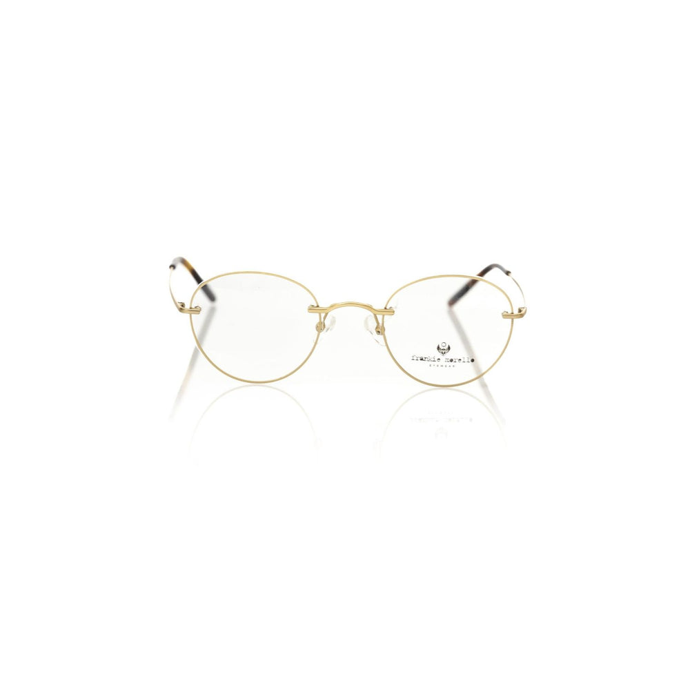 Frankie Morello Gold Metallic Unisex Frame round spectacles, Italian craftsmanship, contemporary design, matte gold metal, elegant eyewear