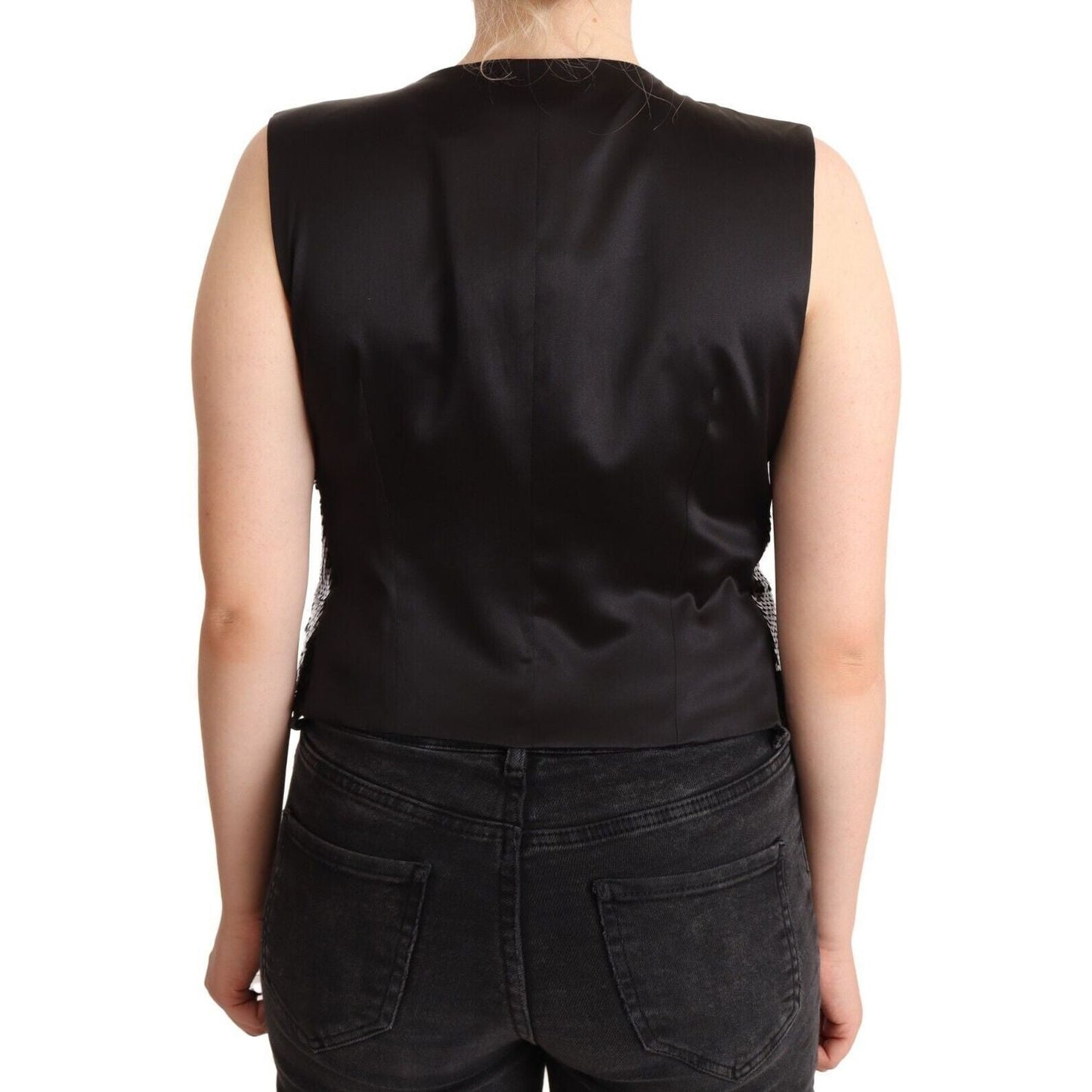 Dolce & Gabbana Black Sequin V-Neck Sleeveless Vest Tank Top WOMAN TOPS AND SHIRTS
