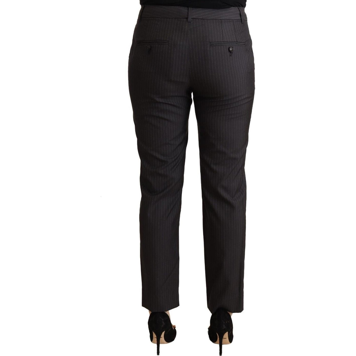Dolce & Gabbana Black Striped Wool Tapered Trouser Pants Jeans & Pants