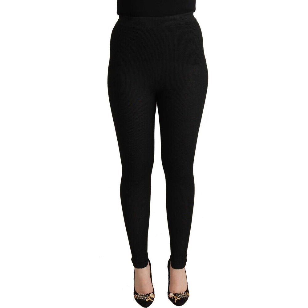 Dolce & Gabbana Black Cashmere Stretch Waist Tights Pants Jeans & Pants