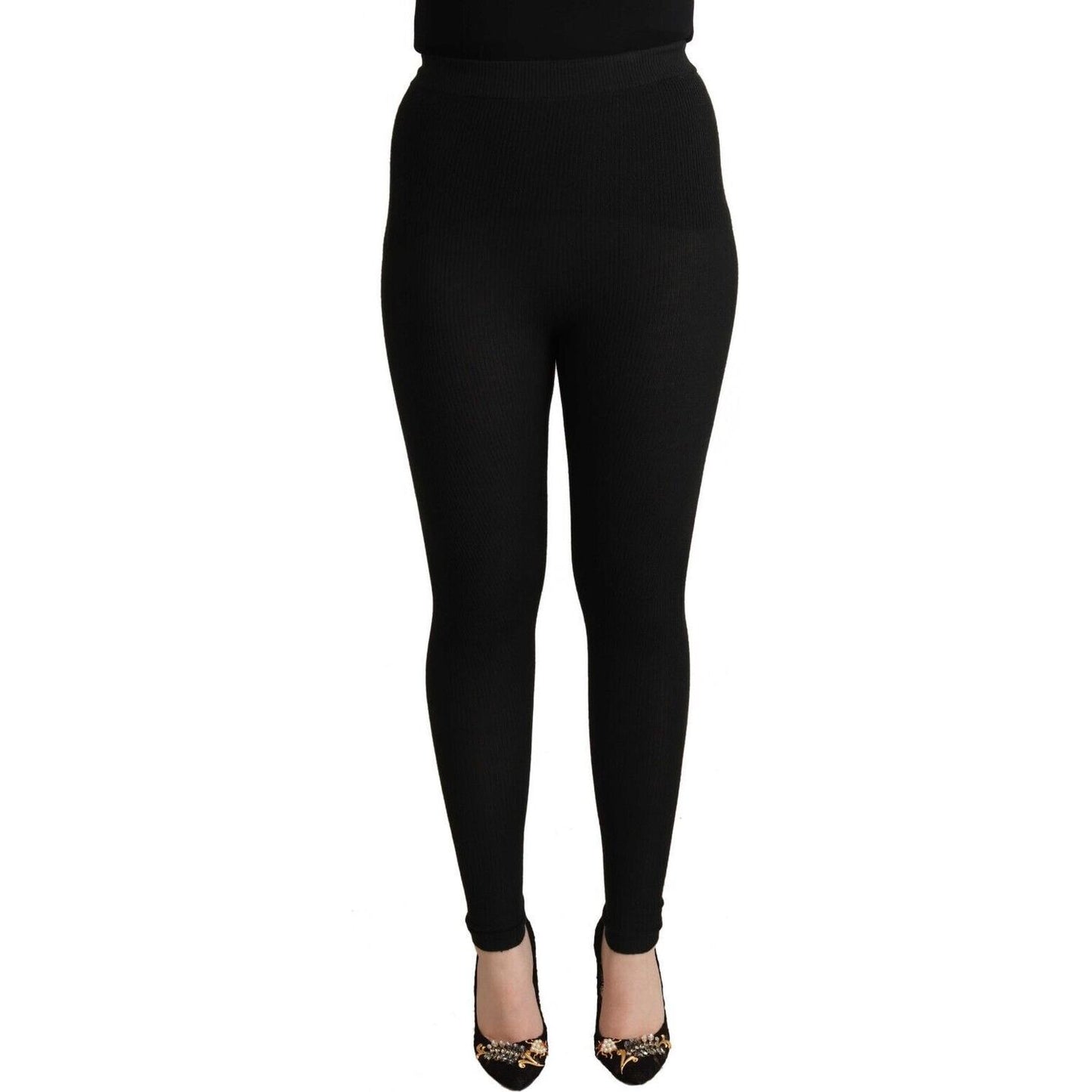 Dolce & Gabbana Black Cashmere Stretch Waist Tights Pants Jeans & Pants