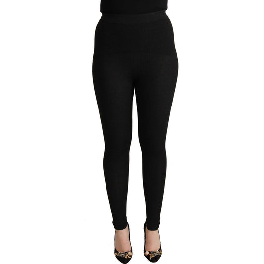 Dolce & Gabbana Black Cashmere Stretch Waist Tights Pants Jeans & Pants