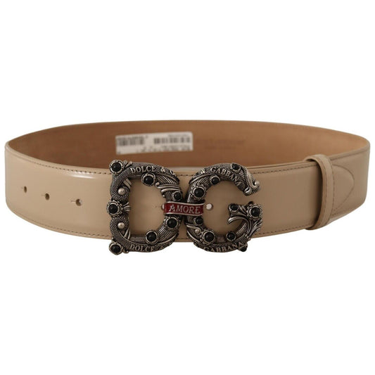Dolce & Gabbana Beige Leather Silver Logo Buckle Amore Belt BEL8316 - 75