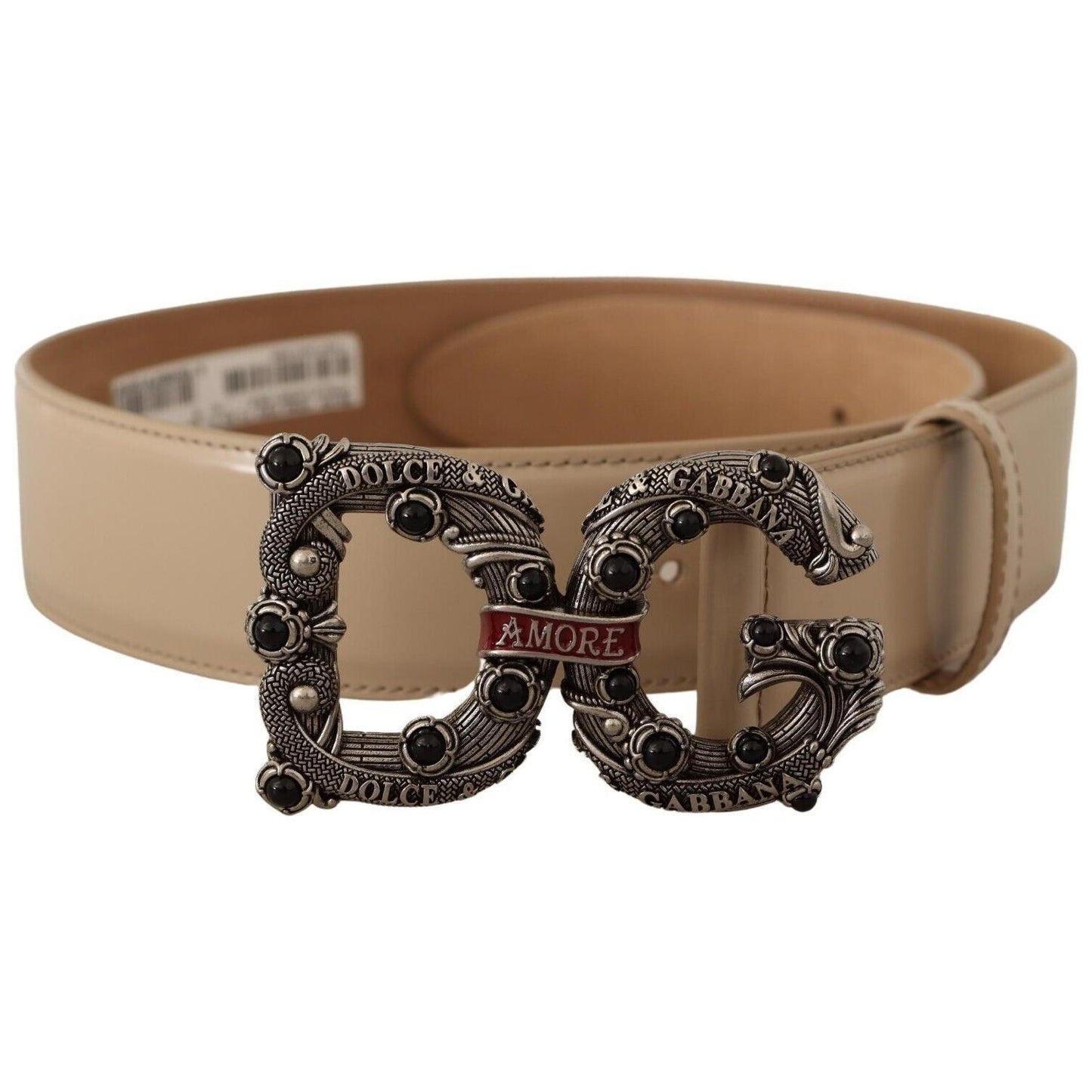Dolce & Gabbana Beige Leather Silver Logo Buckle Amore Belt BEL8316 - 75