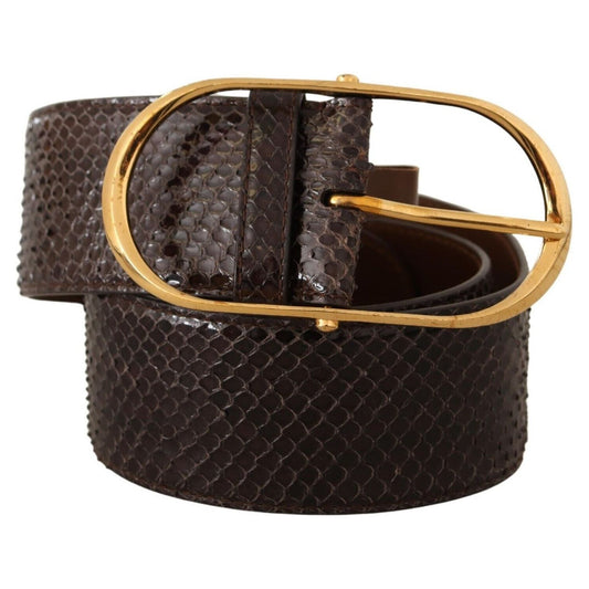 Dolce & Gabbana Brown Exotic Leather Gold Oval Buckle Belt BEL8357 - 80