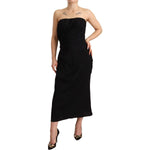 Dolce & Gabbana Black Silk Stretch Strapless Sheath Midi Dress