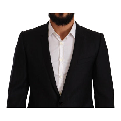 Dolce & Gabbana Black Wool Single Breasted Suit GOLD Jacket