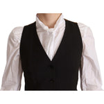 Dolce & Gabbana Black Button Down Sleeveless Vest Polyester Top