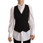 Dolce & Gabbana Black Button Down Sleeveless Vest Polyester Top