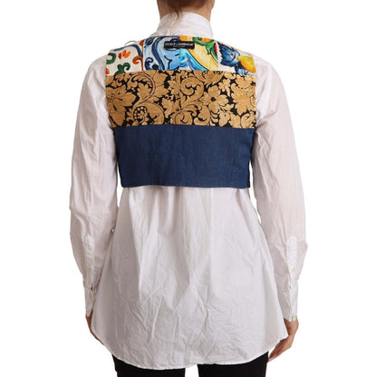 Dolce & Gabbana Multicolor Embellished Waist Coat Cotton Top Dolce & Gabbana
