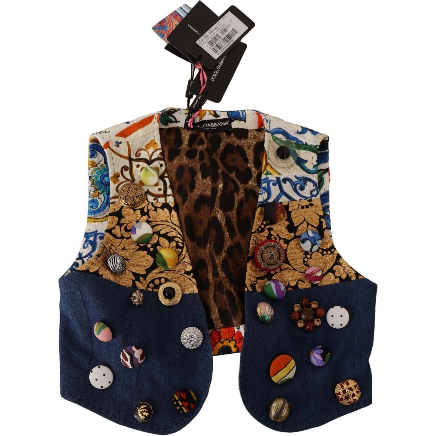 Dolce & Gabbana Multicolor Embellished Waist Coat Cotton Top Dolce & Gabbana