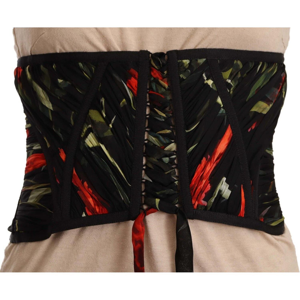 Dolce & Gabbana Black Corset Belt Stretch Waist Strap Silk Top