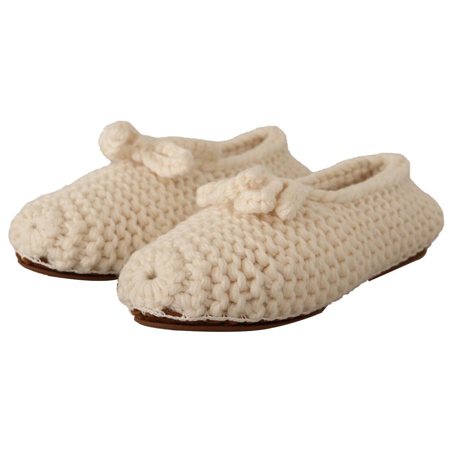 Dolce & Gabbana White Slip On Ballerina Flats Wool Knit Shoes