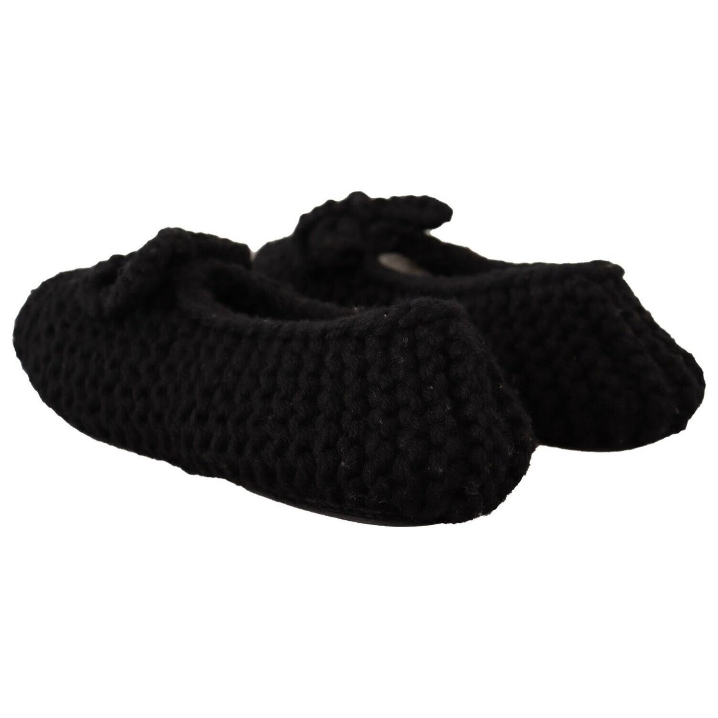 Dolce & Gabbana Black Slip On Ballerina Flats Wool Knit Shoes