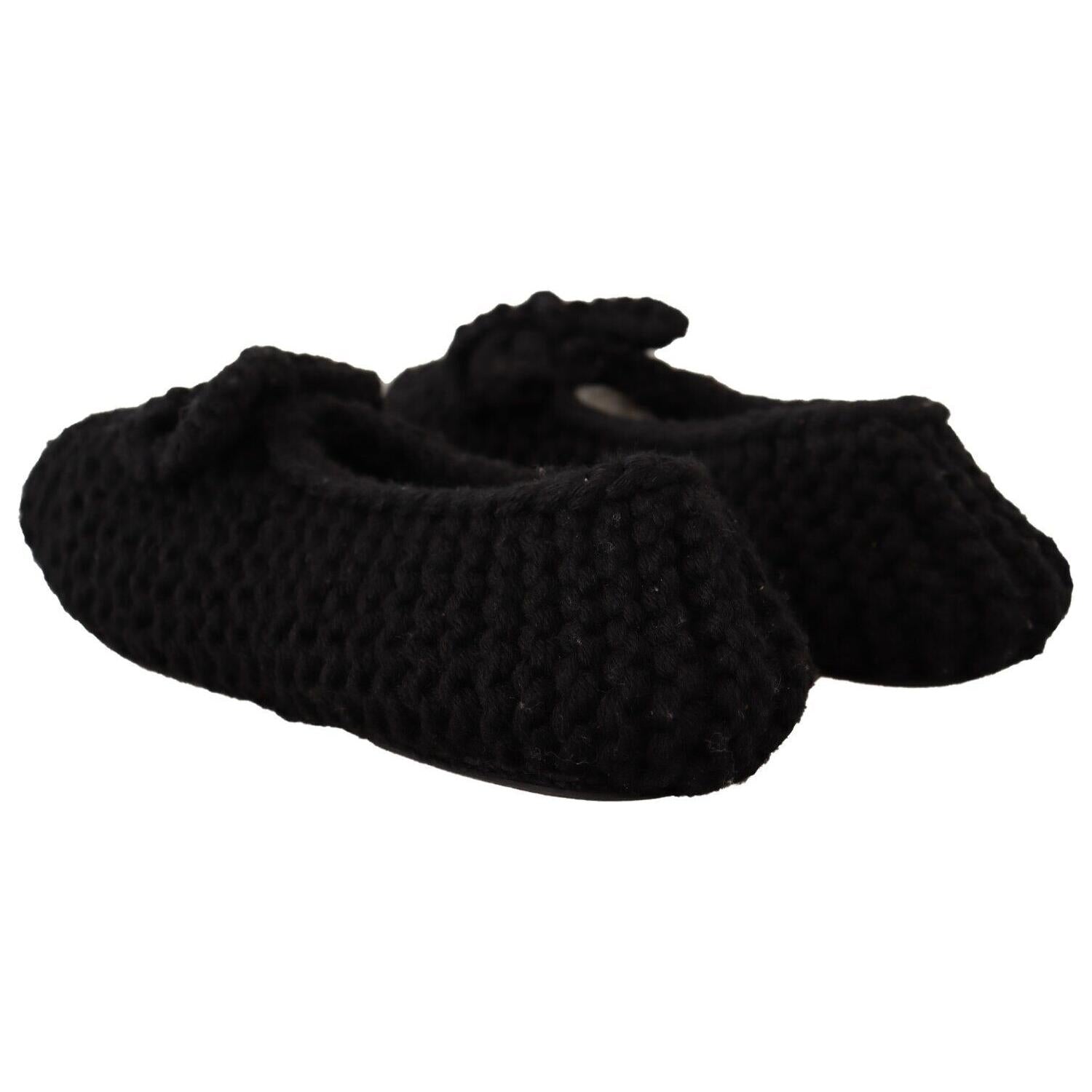 Dolce & Gabbana Black Slip On Ballerina Flats Wool Knit Shoes