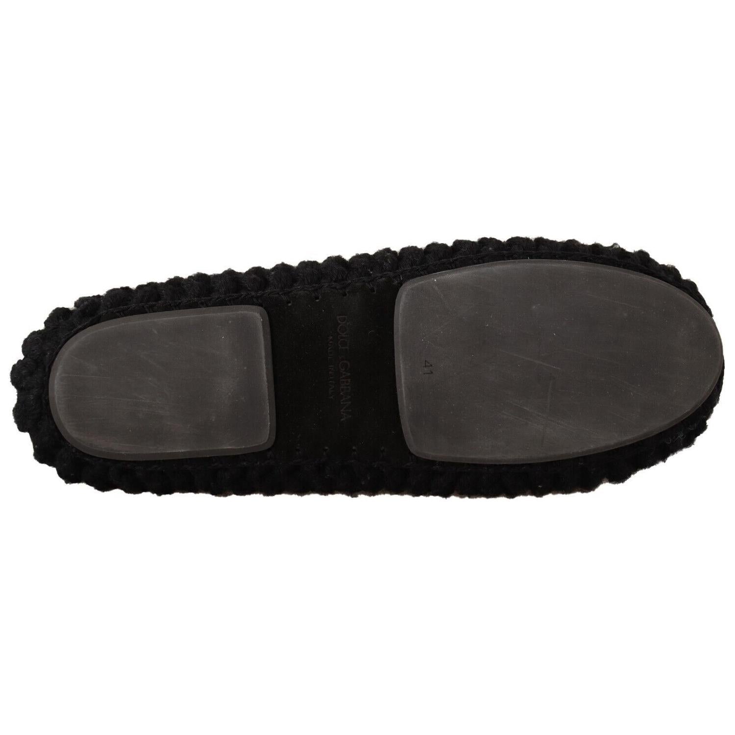 Dolce & Gabbana Black Slip On Ballerina Flats Wool Knit Shoes