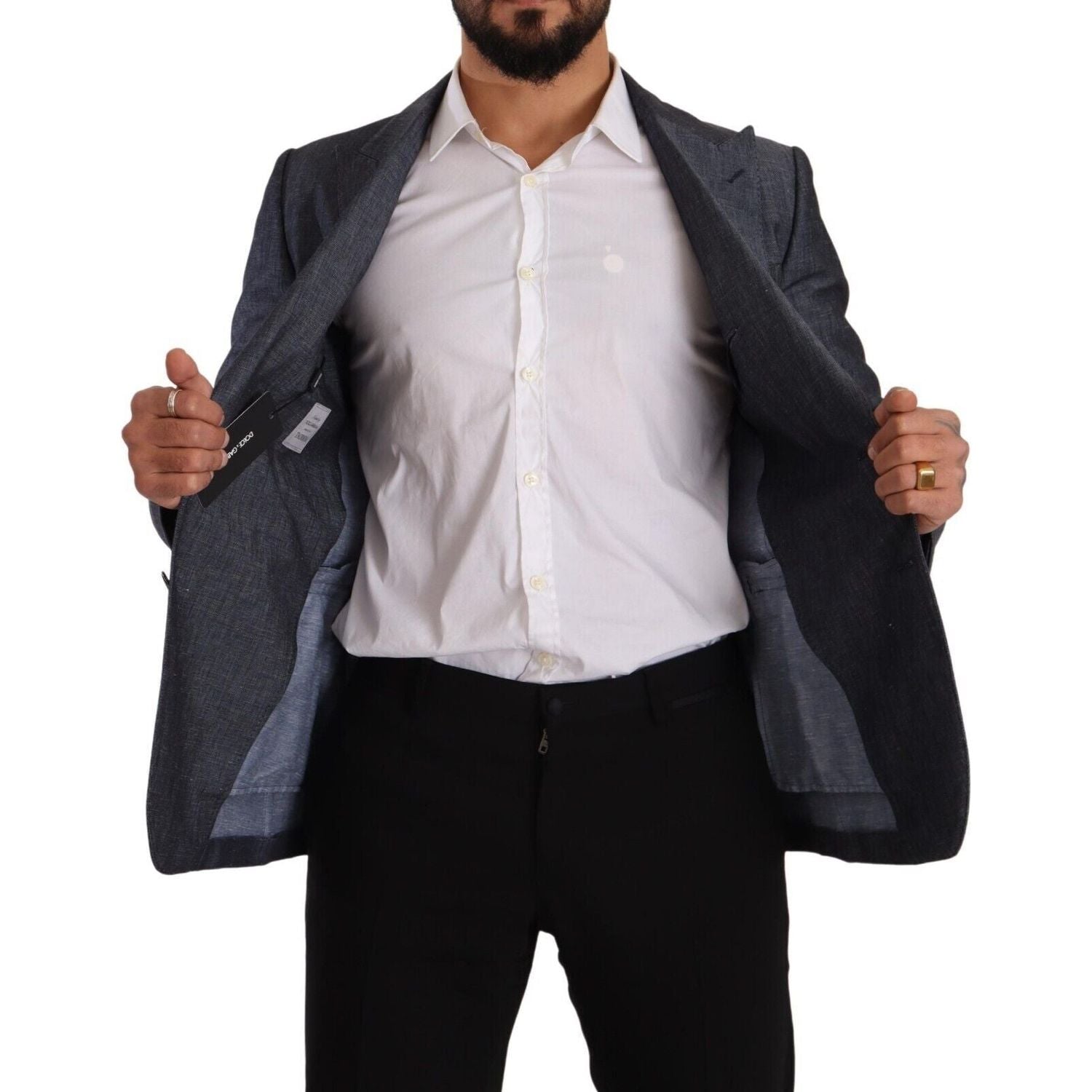 سترة دولتشي آند غابانا الأنيقة ذات المقاس النحيف ذات الزرين باللون الأزرق