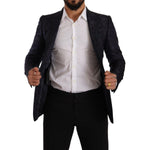 Dolce & Gabbana Blue Floral Jacquard Silk Coat MARTINI Blazer
